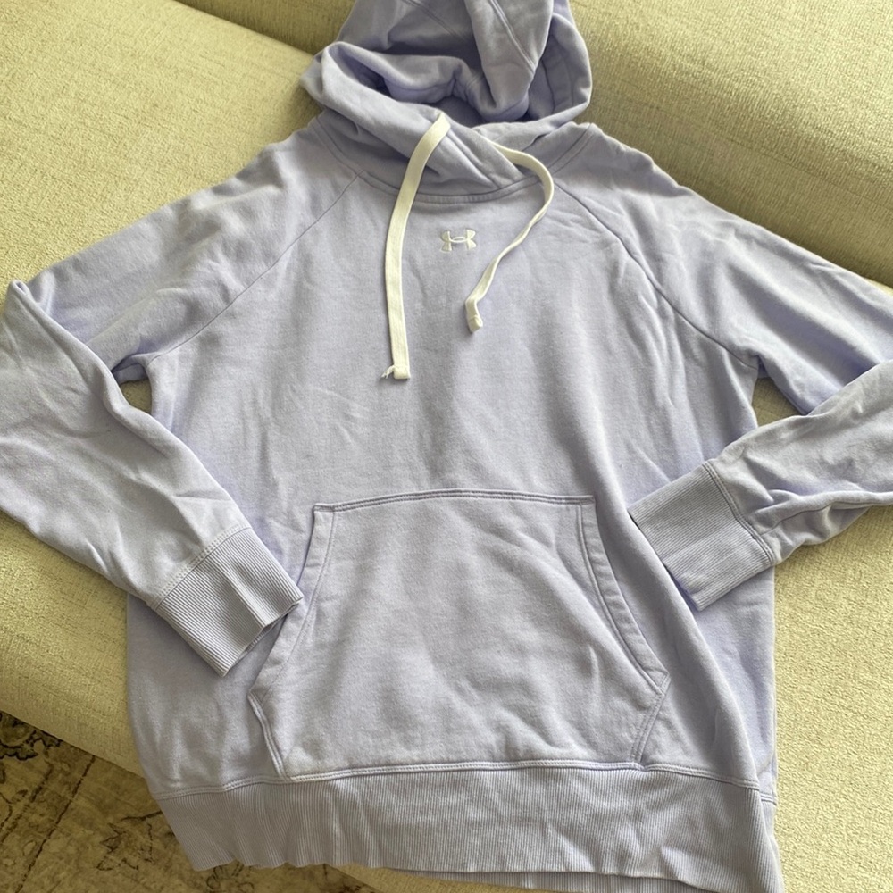 Under Armour Lavender Women's Rival Fleece HB Pullover Hoodie loose fit EUC M